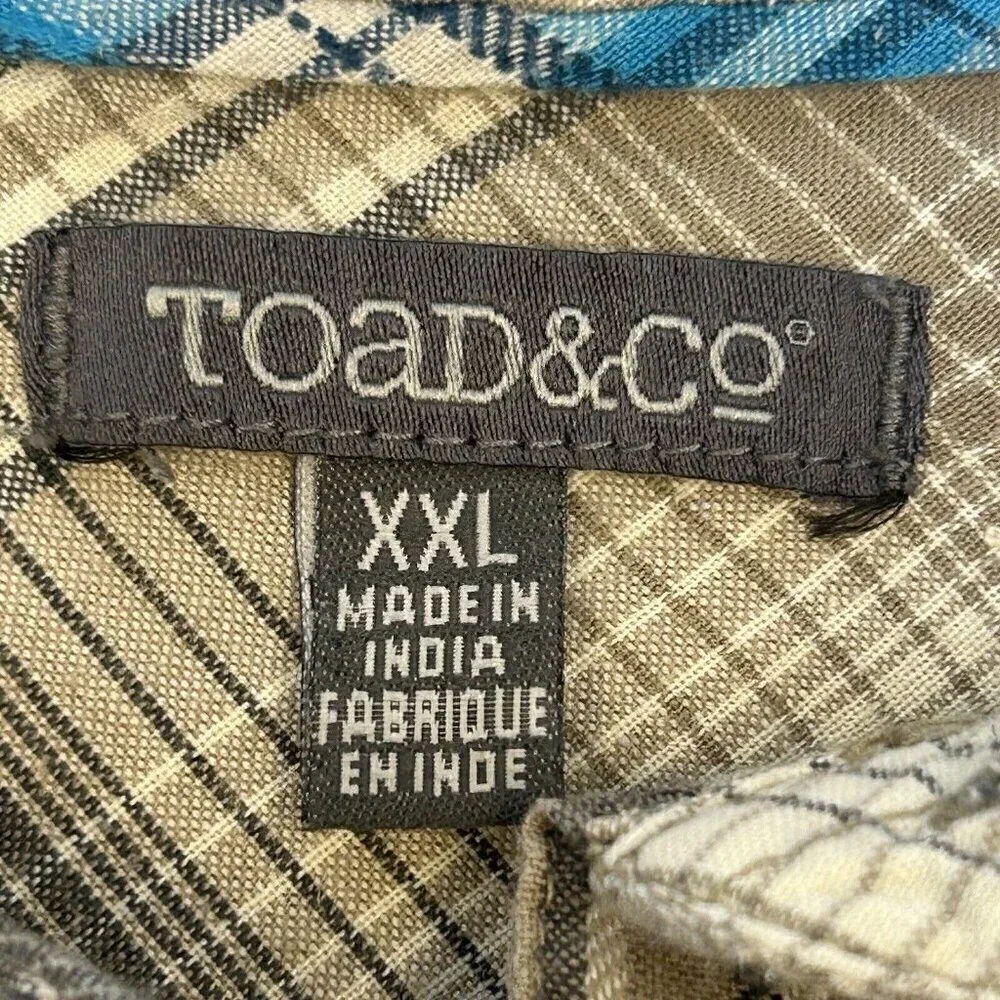 Toad&Co Shirt Mens XXL 2XL Plaid Smythy Short Sleeve Shirt Organic Cotton